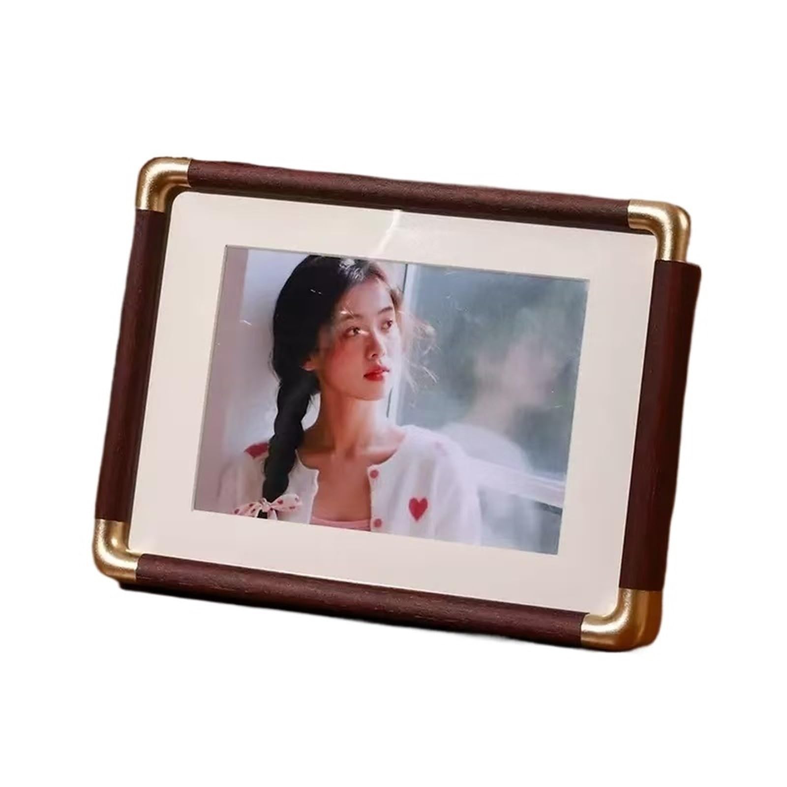 Copper Corner Solid Wood Texture Photo Frame Tabletop Decoration Washing Photos Made Into Albums Hanging For Photo And Picture(Walnut color,6inches 10.2X15.2CM)