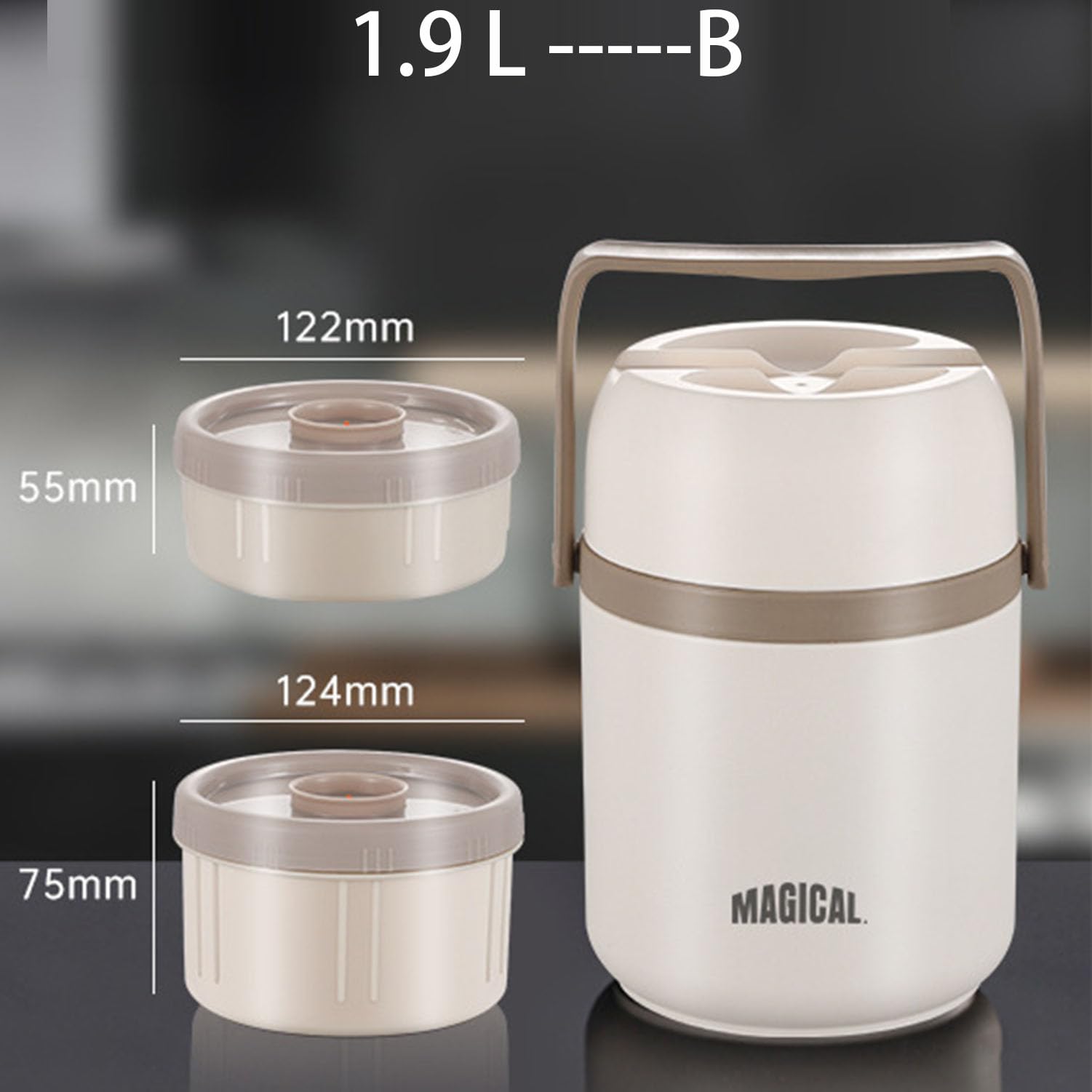 Termo Para Comida Caliente,1.4L Aislamiento Al Vacío Tarro De Comida Con Bolsa Aislante Fiambreras De Acero Inoxidable Para El Trabajo Viajes Senderismo,1.9L,B