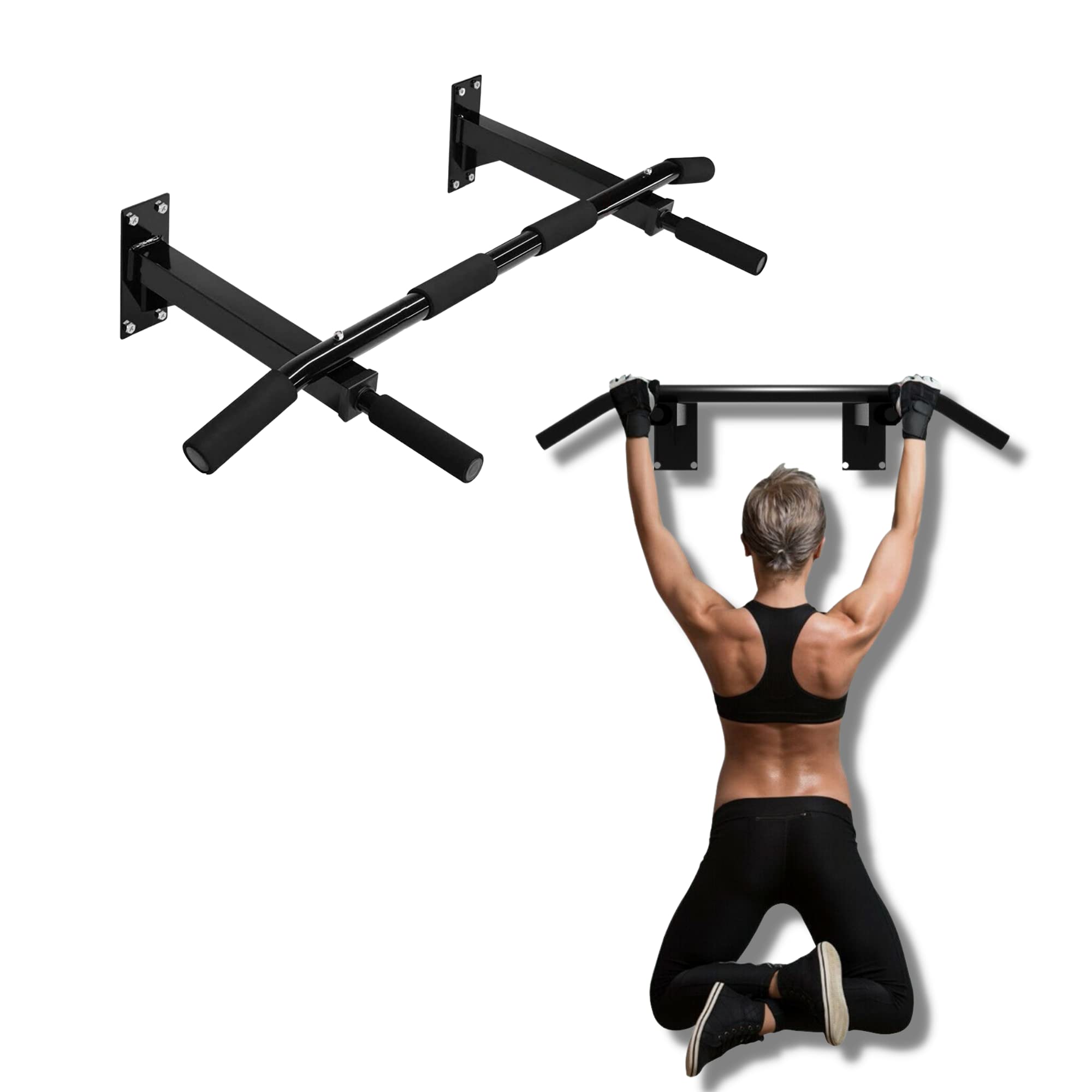 wall mount chin up bar with solid one peice construction bar for pull bar at home,dips station and many dips exercises-image-11
