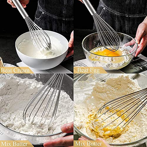 Image of Stainless Steel Balloon Whisk Set 3 Pieces Professional Kitchen Whisks for Cooking Stainless Steel Whisk for Blending Whisking Beating and Stirring Enhanced Version Balloon Wire Whisker Egg Beater
