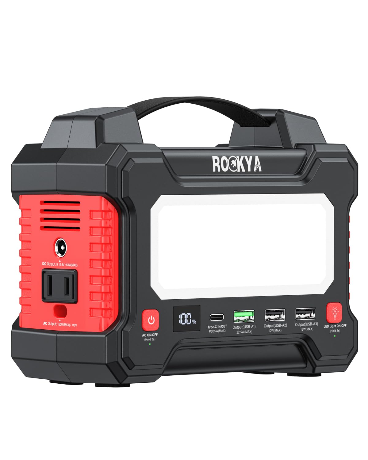 ROCKYA 166 5Wh Portable Power Station 150W Laptop Charger Lithium Battery Power Bank Solar Generator with AC outlet