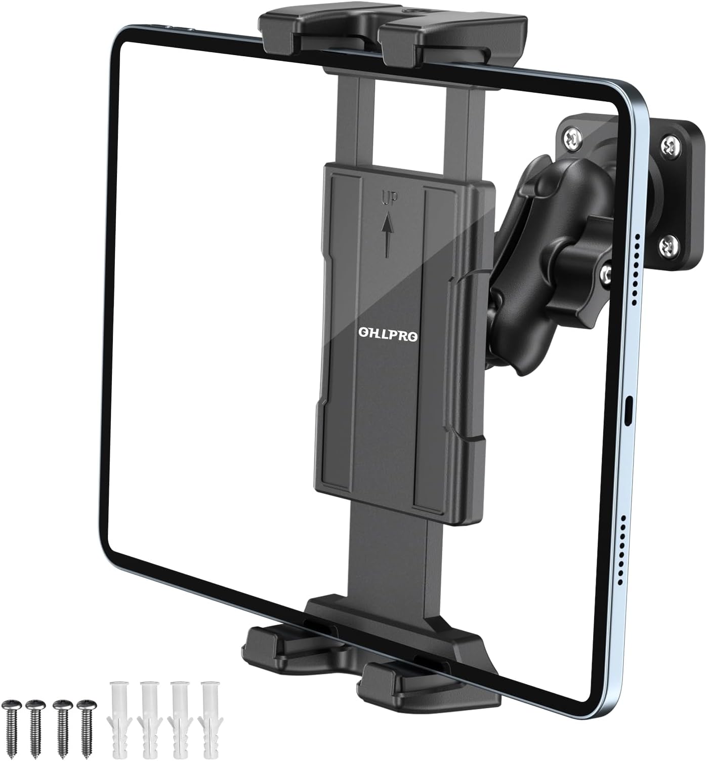OHLPRO Tablet Wall Mount Holder, 360° Rotation for 5-13" iPad mini Pro Air, Fire HD, Galaxy Tab, Switch and Phone, Drilled Base with 3" Support Arm Stand, Adjustable Tilt