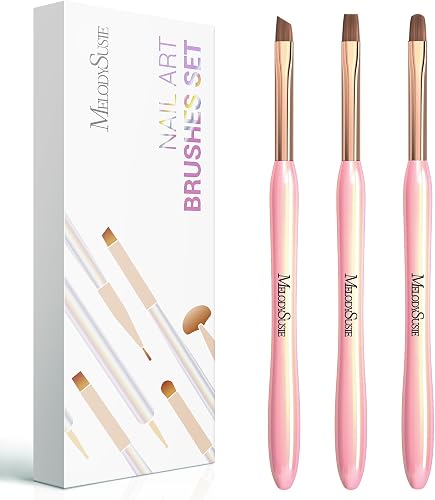 MelodySusie Nail Art Brushes Set,Nail Art Clean Up Brushes,3Pcs Brushes for Nails with Flat/Oval/Angled Gel Nail Brushes,Nail Brushes for Cleaning Nail Polish Mistake Or Gel Application