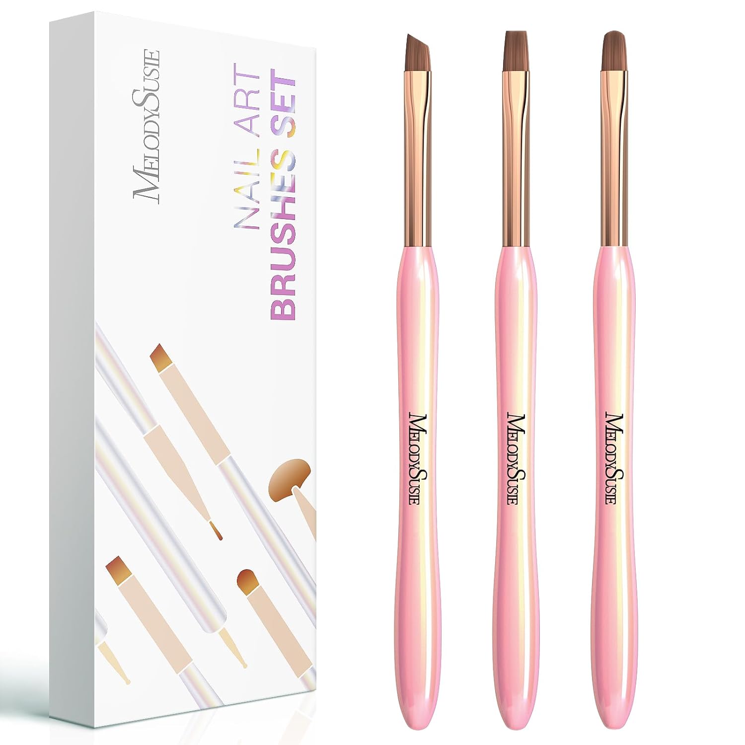 MelodySusie 3Pcs Acrylic Nail Brush Set, Size 8/12/14 for Extension and 3D Carving,DIY Home Salon Manicure Tool, Pink