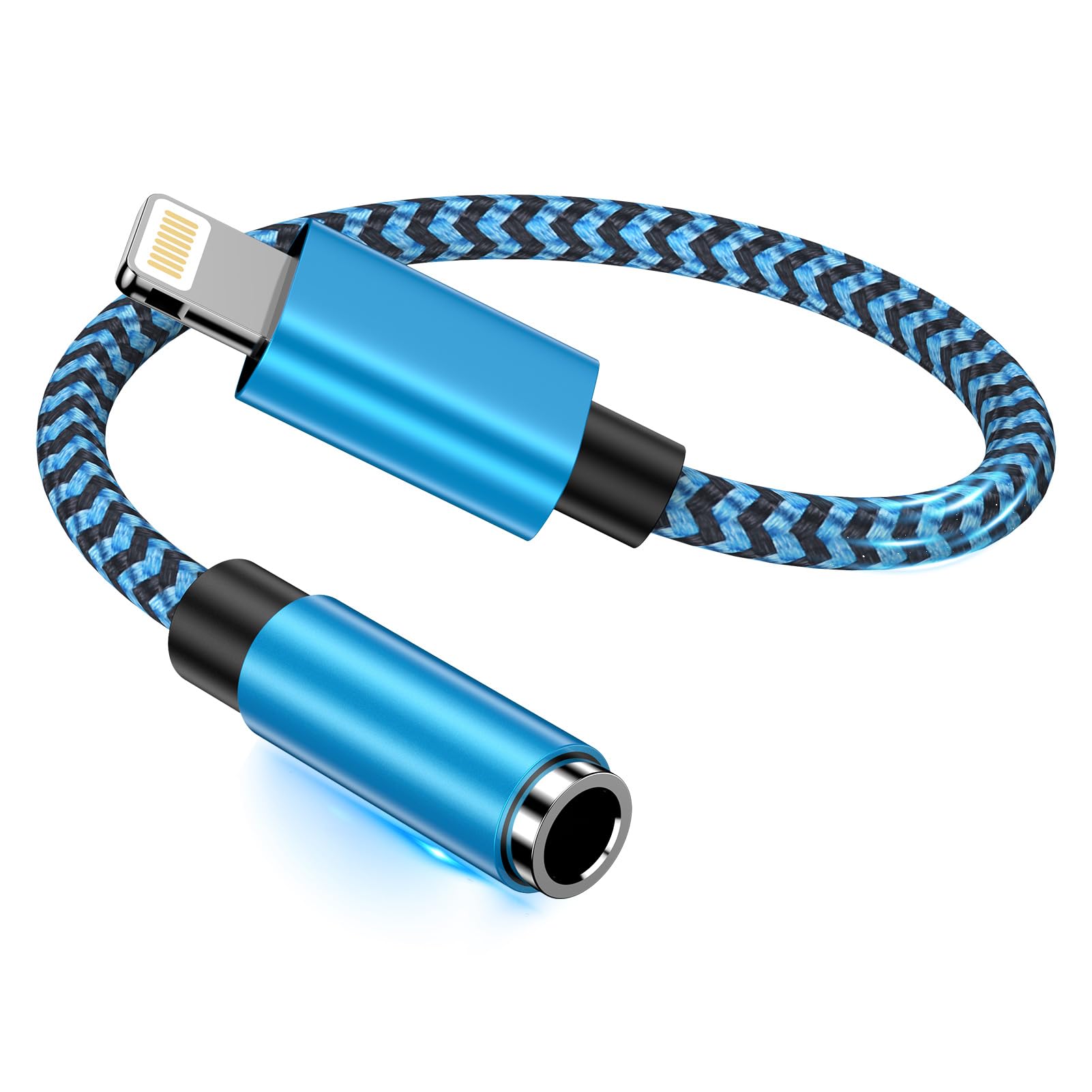 GAEF iPhone イヤホン ジャック HIFI音質 & MFi認証 イヤホン 変換 ライトニング ハイレゾ 3.5mm Lightning 変換ケーブル 高耐久性 ナイロン編み 18cm アイフォン 変換アダプタ 音楽再生/音量調節対応 i-Phone用 イヤホンオーディオ アダプター IOS対応 iPhone 14/14Pro/13/12/11/XR/8 など ブルー 【通話不可】