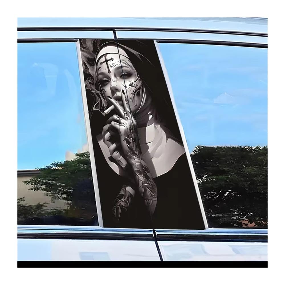 Bertdcx One Color Car B-Pillar Stickers Tattooed Nun Scratch Resistant Personalized Stickers Auto Parts