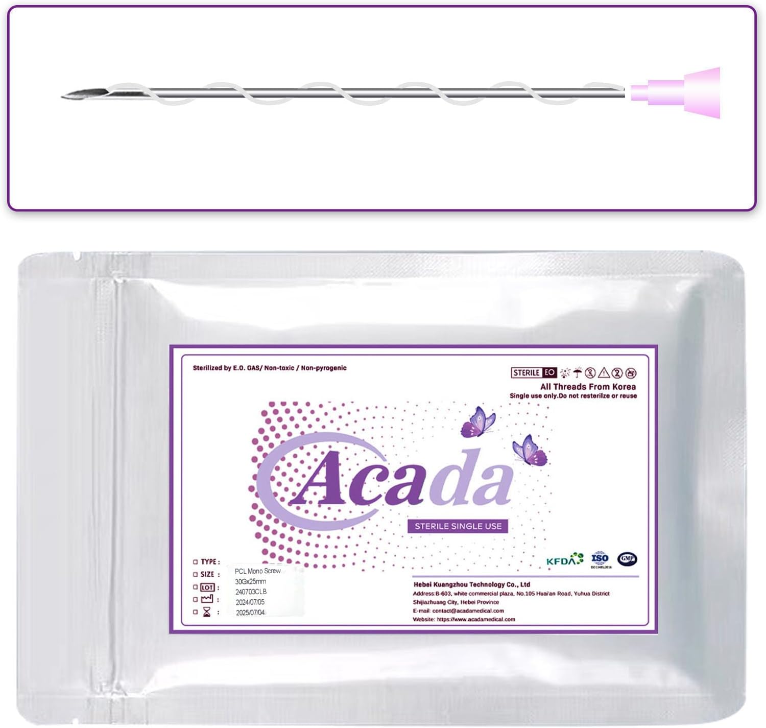 PHYMAT ​​​Acada Pcl Threads for Face, Pcl Screw Threads 30G25mm, Anti-Aging, Pcl Threads Sharp, Long-Lasting Skin Rejuvenation and Firming, 20Pcs