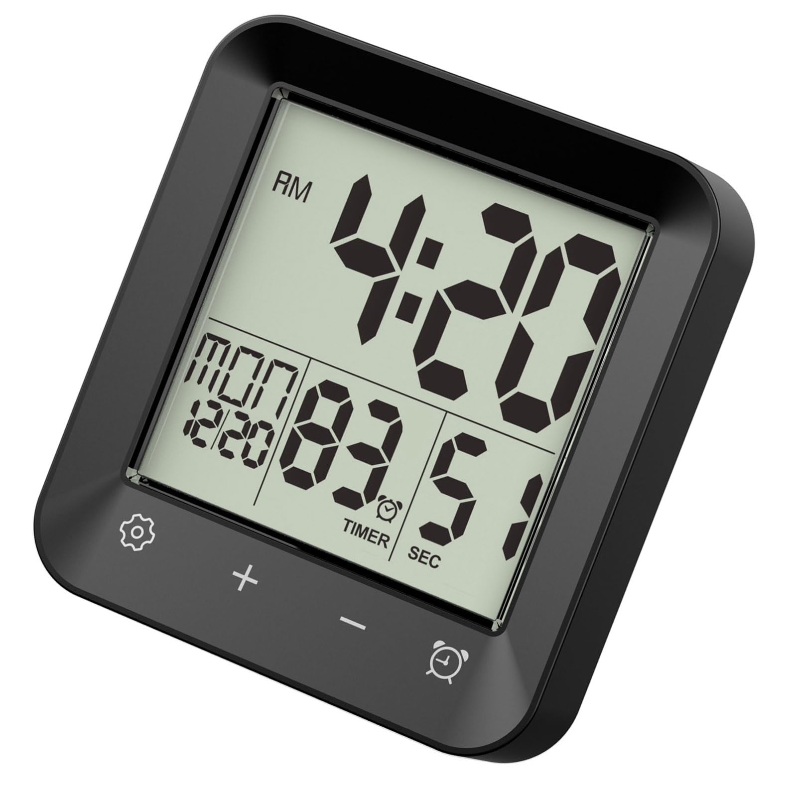 Kalttoy Black Wall Clock Shower Timer Digital Bathroom Alarm Clock Kitchen Cooking Countdown Timers Digitals Shower Clocks Waterproof With Timer