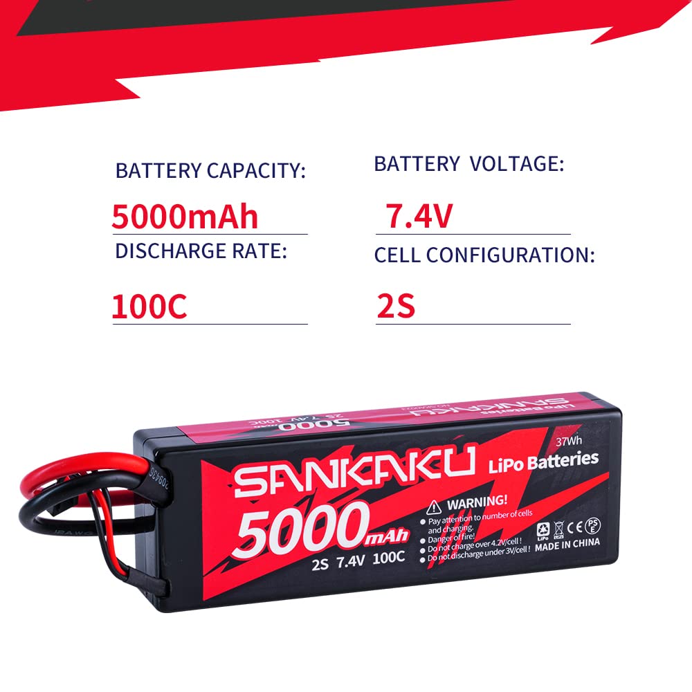 SANKAKU 5000mAh 2S Batteria Lipo 100C 7,4V Lipo spina Deans T per veicoli RC Buggy Auto Camion Barca Hobby 2 pezzi