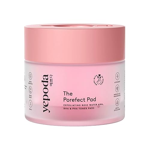 Yepoda The Porefect Pad, Exfolierende Toner-Pads mit Rosenwasser, AHA, BHA & PHA, Sanft exfolierend & Poren verfeinernd, Vegane koreanische Toner-Pads für alle Hauttypen, 60 Stück / 120 ml