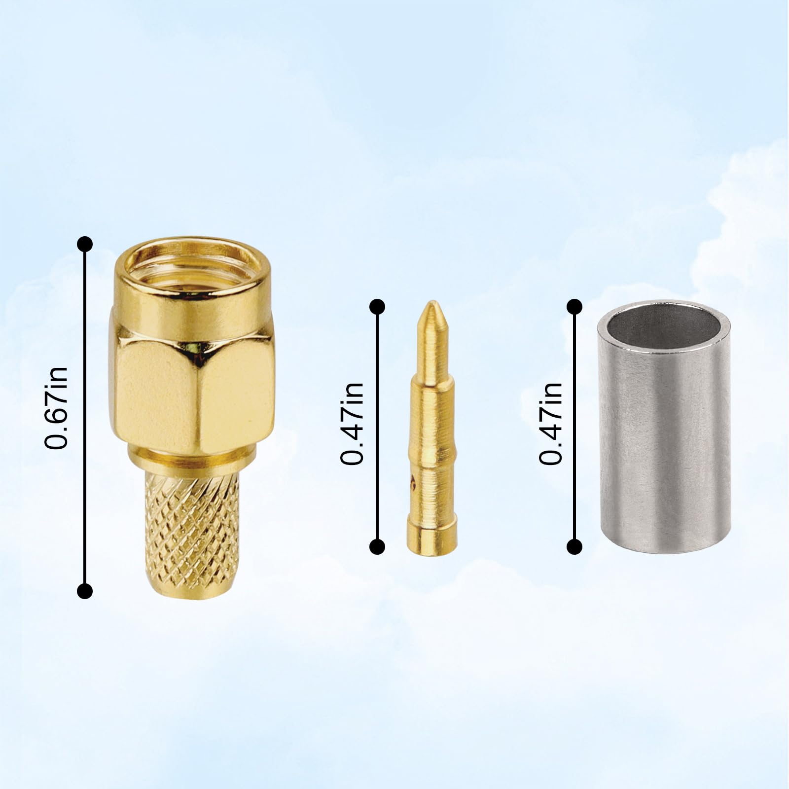 5 Conectores RP-SMA Macho (pin Hembra) Para Cable Coaxial RG58, RG400, LMR195 – Crimpado, Pack De 5