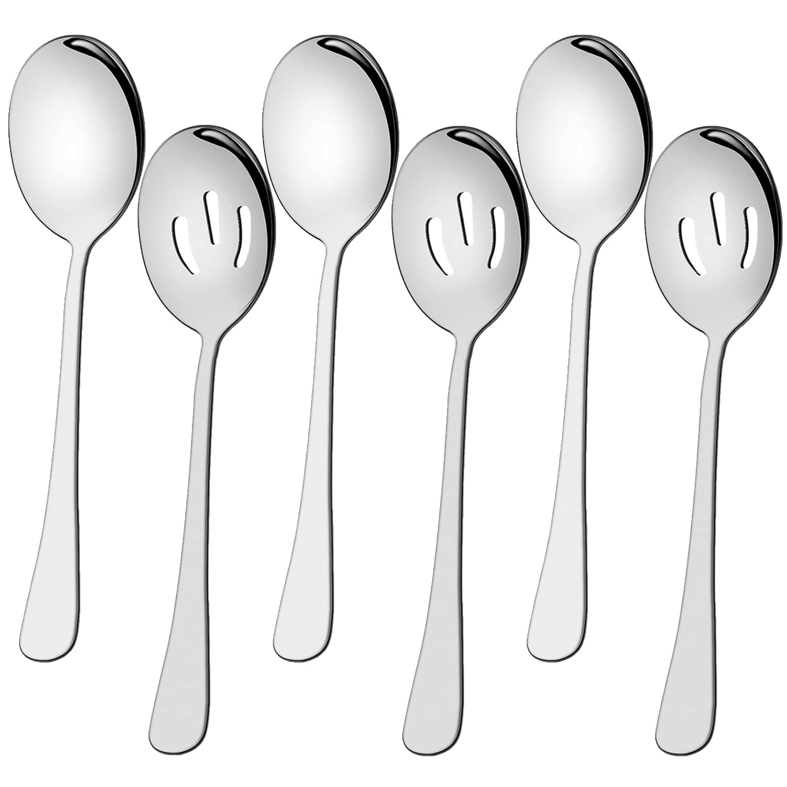 6 Pieces Serving Spoons Set 8.7 Inch, Includes 3 Serving Spoons and 3 Slotted Spoons, Stainless Steel Buffet Banquet Spoons, Large Spoons Utensils Cutlery Set