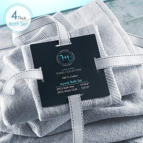 Image of Hearth & Harbor Bath Mat Towels - 100% Ring Spun Cotton Luxury Towels - Ultra Soft & Highly Absorbent, Bathroom Towels, Floor Mat - Ice Blue
