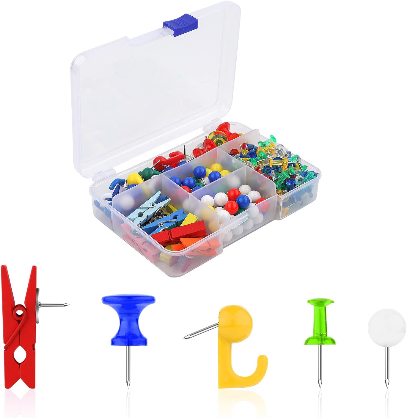200pcs Multicolor Push Pins Set, 5 Styles Push Pin Hook