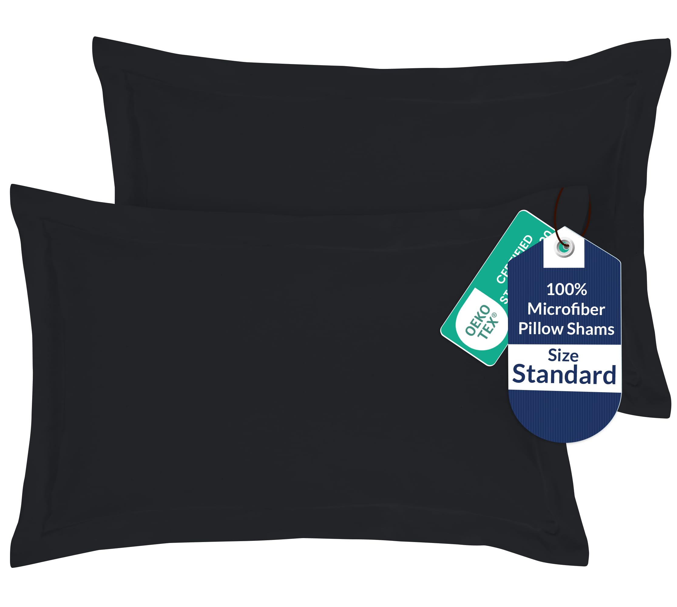Royale Linens Microfiber Standard Size Pillow Shams Set of 2 - Black Shams