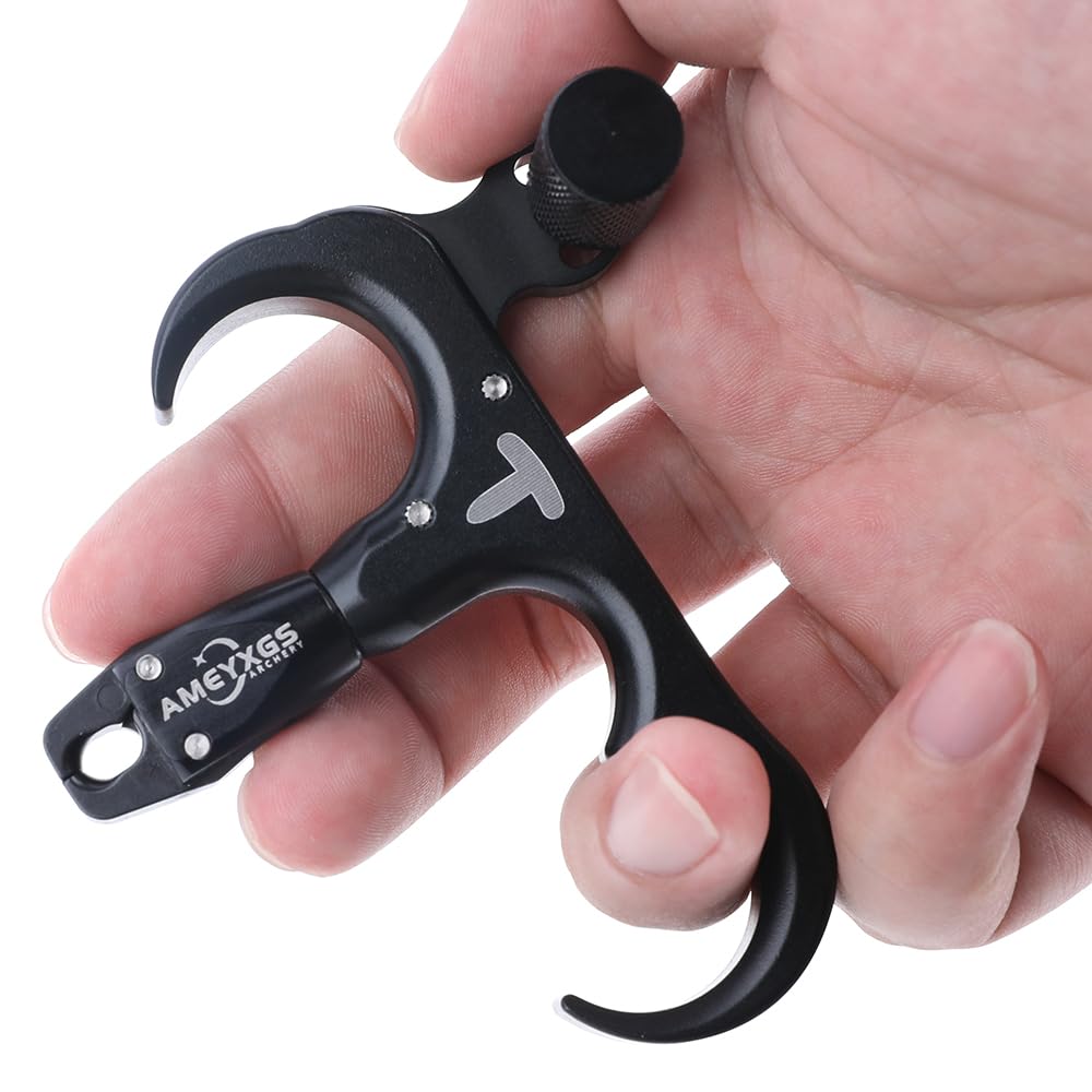 SHARROW Ayuda de liberación de arco compuesto y bucle en D giratorio de 360°, liberación de pulgar de aleación de aluminio, disparador de pulgar de 3 dedos para mano derecha e izquierda accesorio de