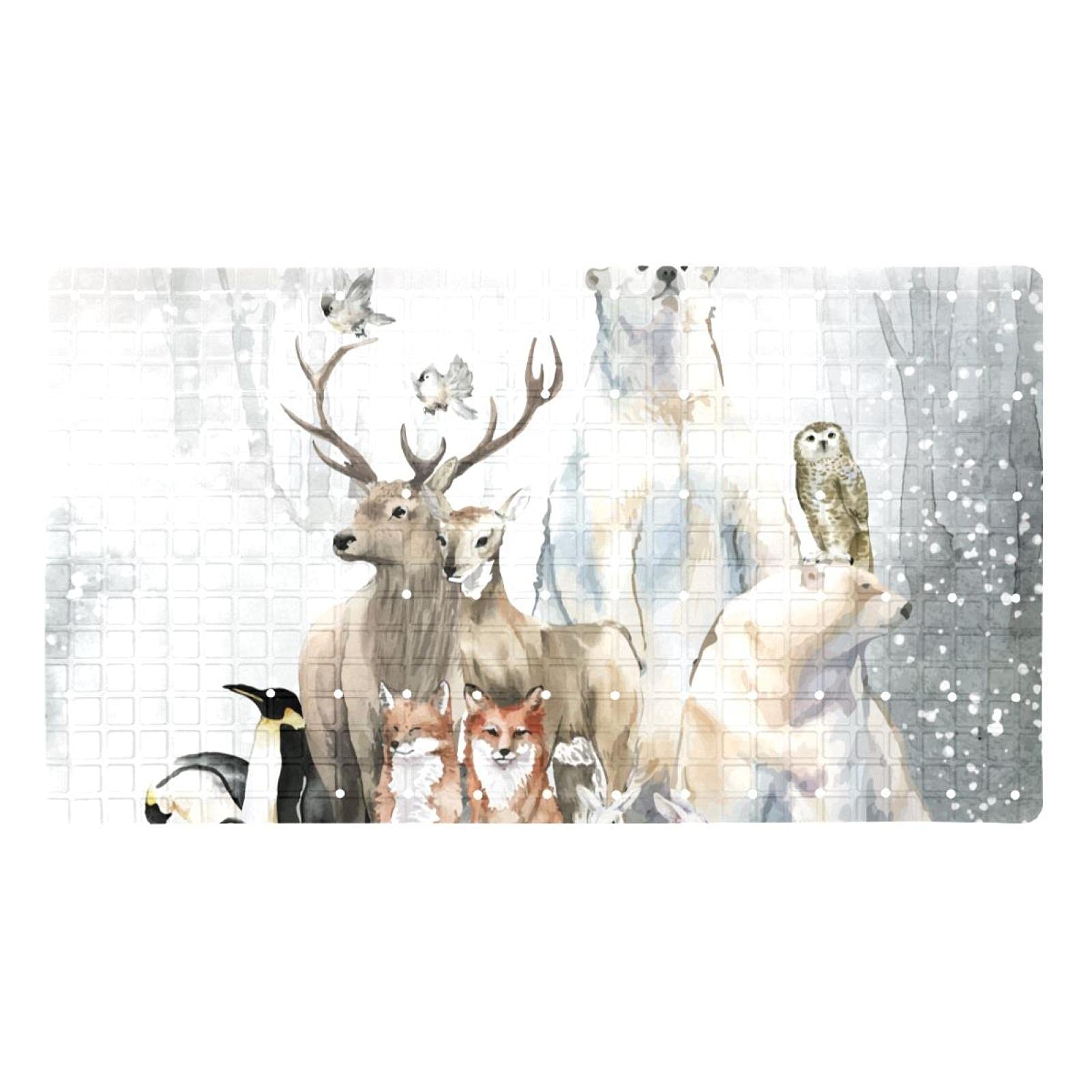 Rutschfeste Badematten für Badezimmer, Motiv: Winterschneetiere, Wald, rechteckig, maschinenwaschbar, 40 x 70 cm
