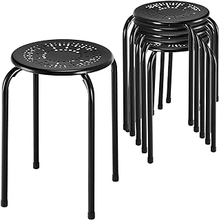 Giantex Stackable Stools Set of 6, No Assembly 17.5" Height Stacking School Chairs for Kids Adults, Portable Metal Nesting Stools, Flexible Seating for Classroom Middle School, Office, Small Space