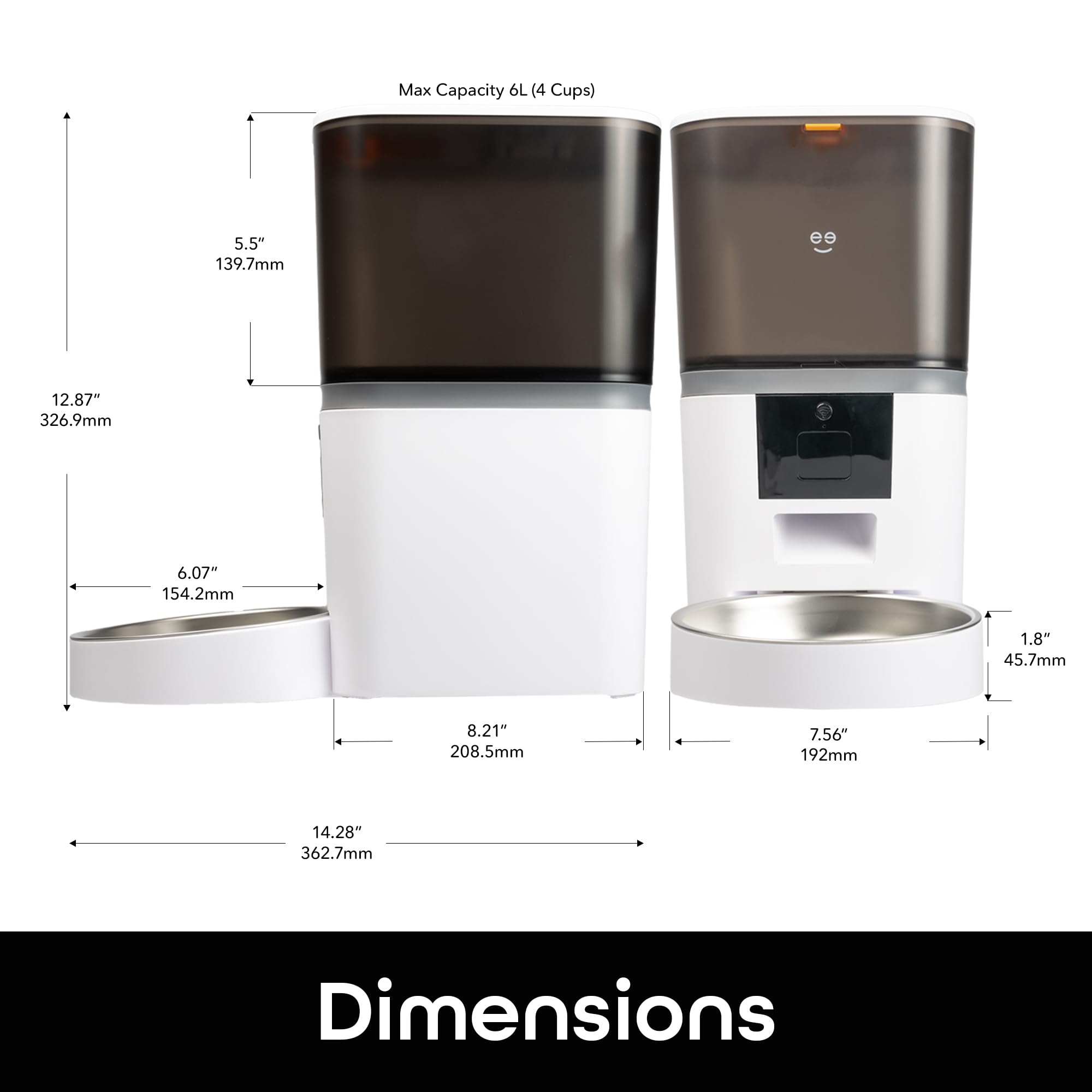 Geeni 6L Smart Pet Feeder - Automatic Cat and Dog Food Dispenser, WiFi Control, Voice Recorder, Battery Backup, Large Capacity, Portion Control - White