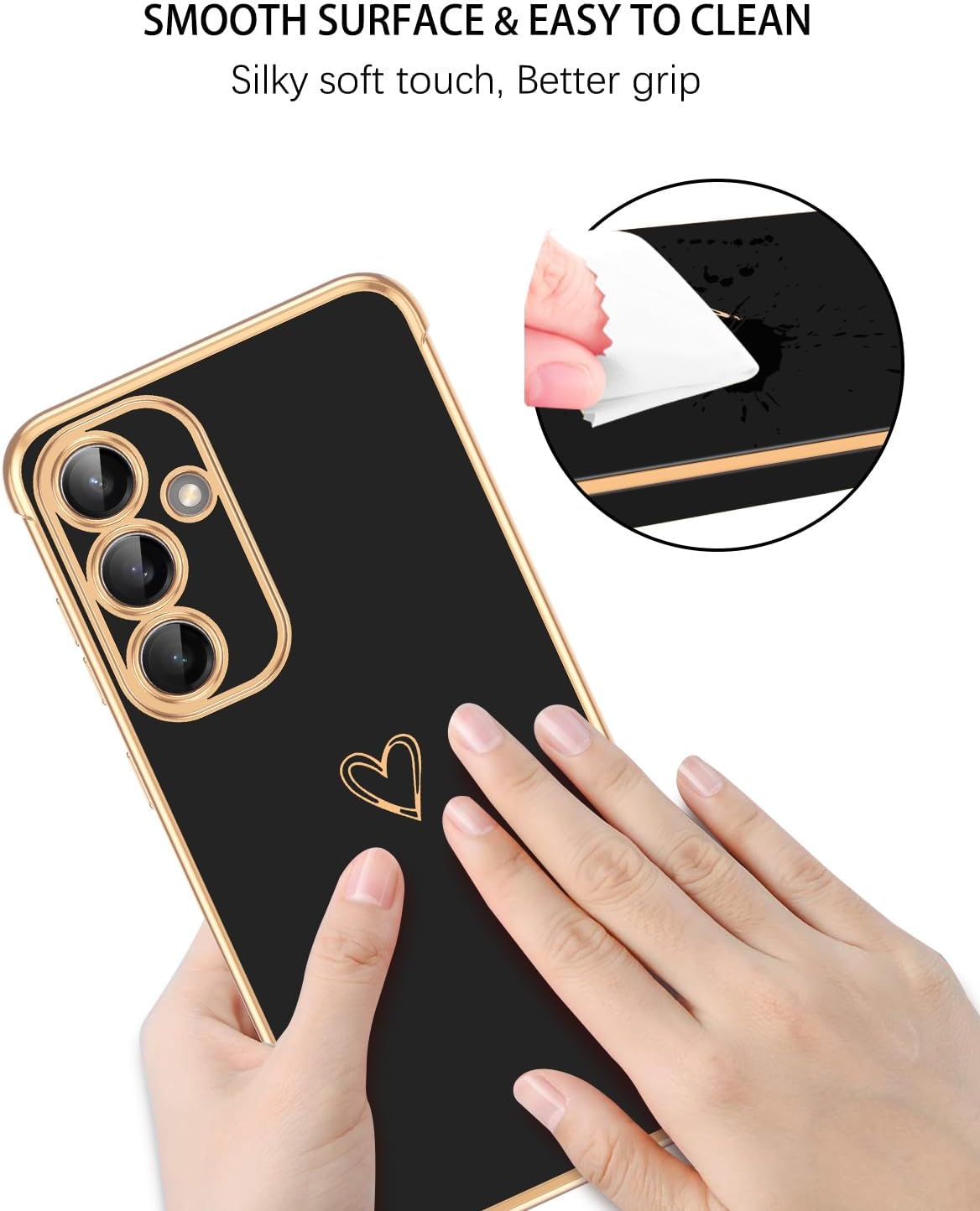 GUAGUA for Samsung S25 Case Galaxy S25 Case Plating Cover Cute Heart Pattern Soft TPU with Camera & 4 Corners Shockproof Protection Slim Phone Case for Samsung Galaxy S25-Black - Image 7