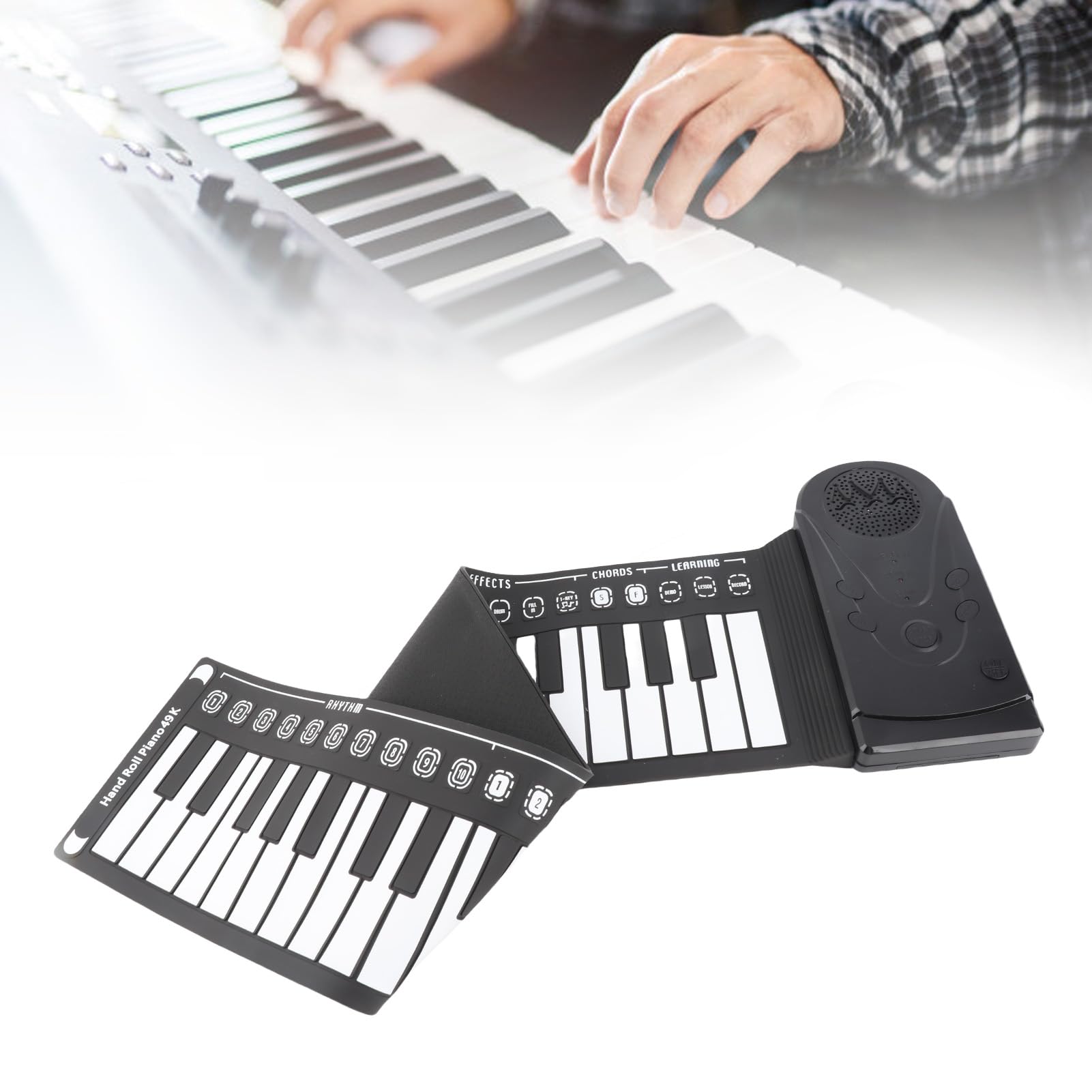 SENECESLI Piano Portatile, Controllo del Volume di 16 Livelli 49 Tasti a Rulli per all'aperto