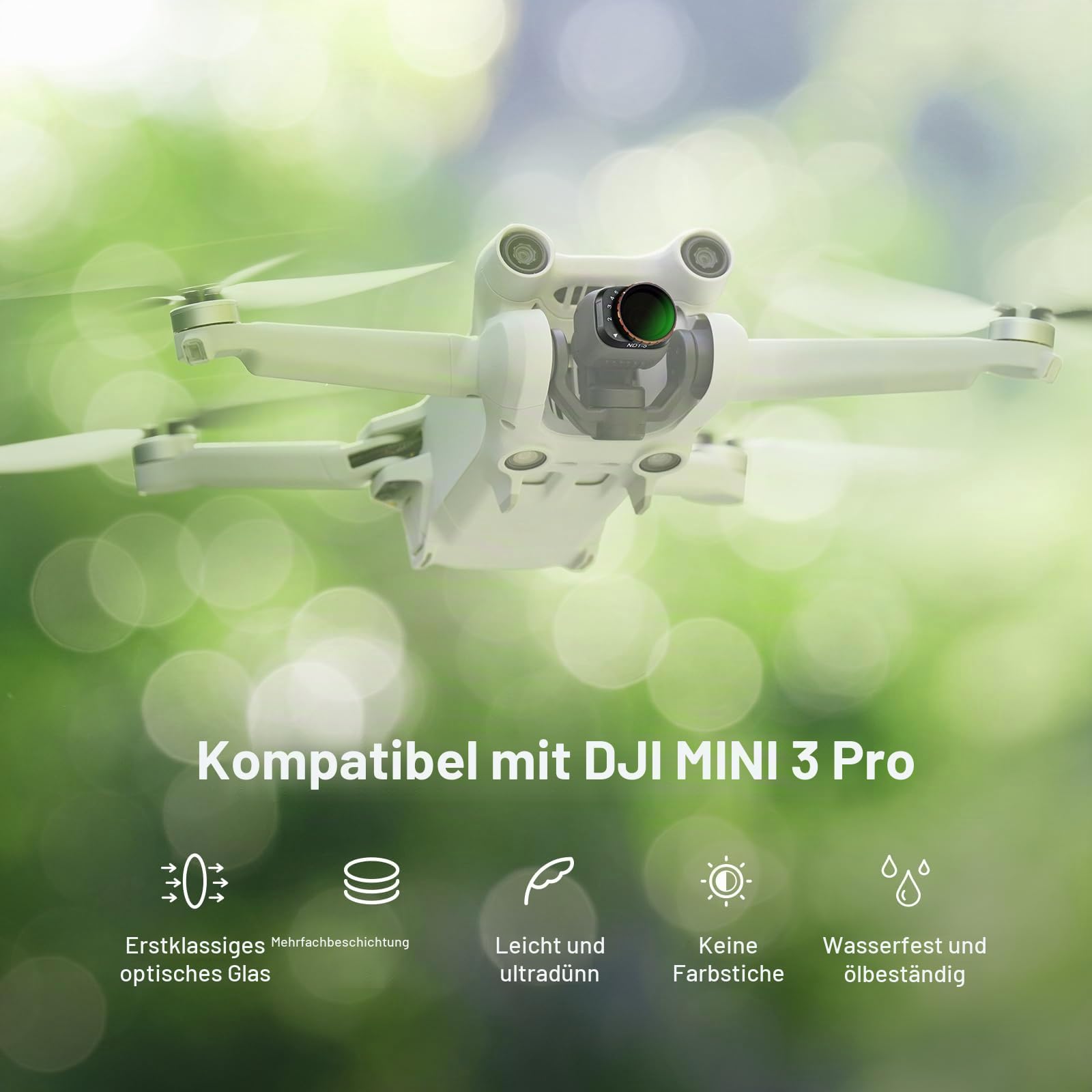 NEEWER Variables ND Filter Set, kompatibel mit DJI Mini 3 / Mini 3 Pro, ND2-32 + ND64-512, mehrfach beschichtete HD Objektive für Drohnenkameras, Zubehör für Luftaufnahmen und Videografie