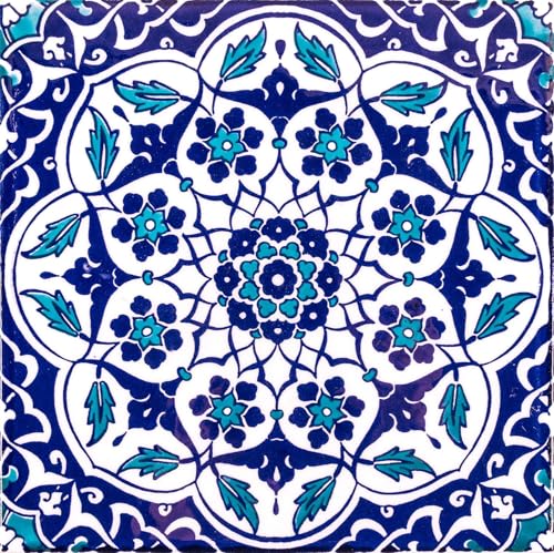 Cerames Taner - Coloridos azulejos turcos, 1 paquete - 0.48m2 (12 piezas), azulejos de cerámica Iznik con patrón, 20x20, ideal para la cocina o el baño.