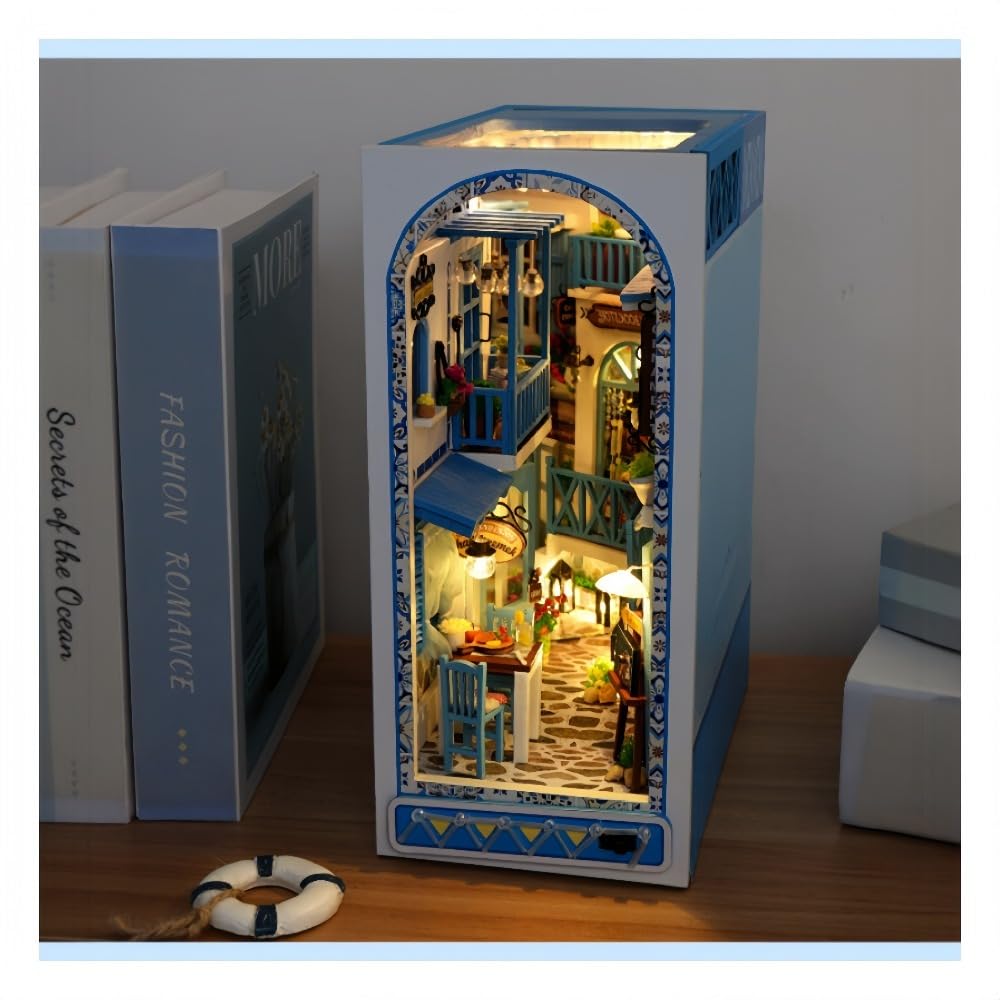 Barino Bookknock Kit DIY Handmade Wooden Miniature House with LED Lights and Mus