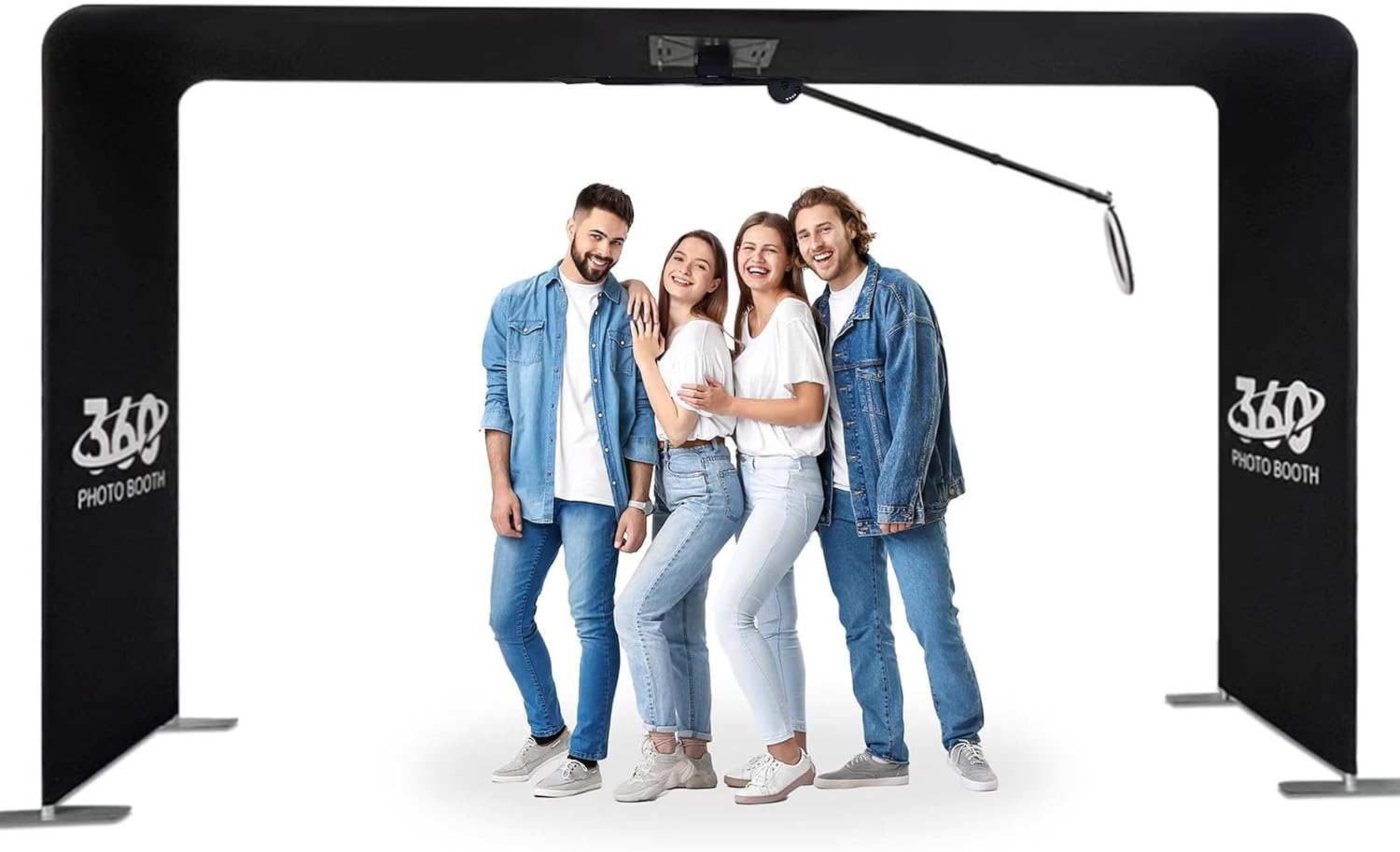 360° Photo Booth with Telescopic Arm & Remote Control, Full Body Video Capture, RGB Ring Light, Perfect for Weddings, Parties & Live Streaming - Up to 15 People