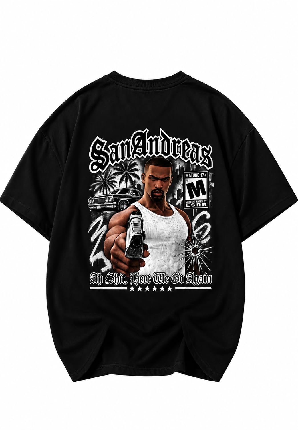 the brb club men's black gta graphic t-shirt, regular fit, cotton