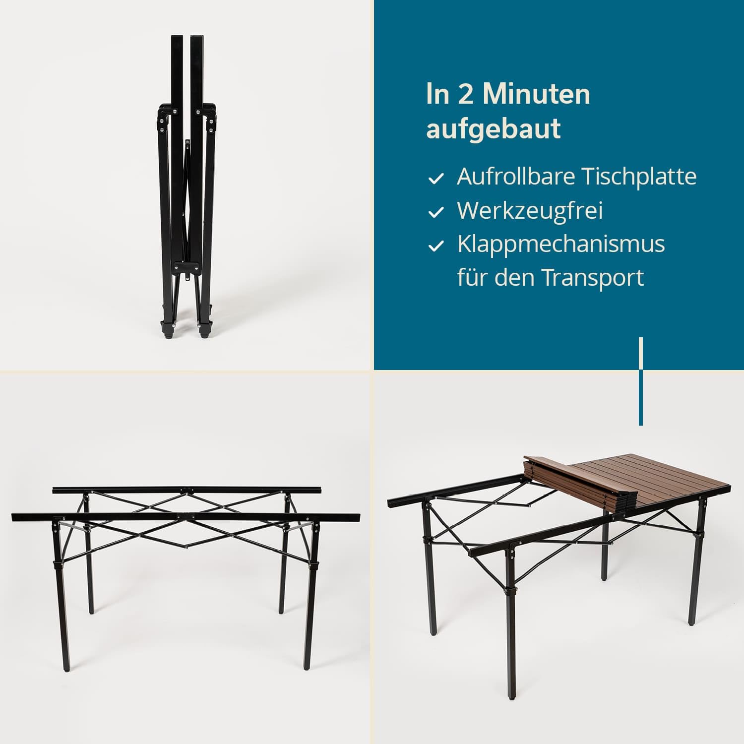 Skandika Table Pliante en Aluminium Maikku | Table de Camping pour 6 Personnes, Max 80 kg, 107 x 70 x 70 cm, légère, Plateau Enroulable | Table Pliable pour Jardin, pêche (140 x 70 x 70 | Marron)