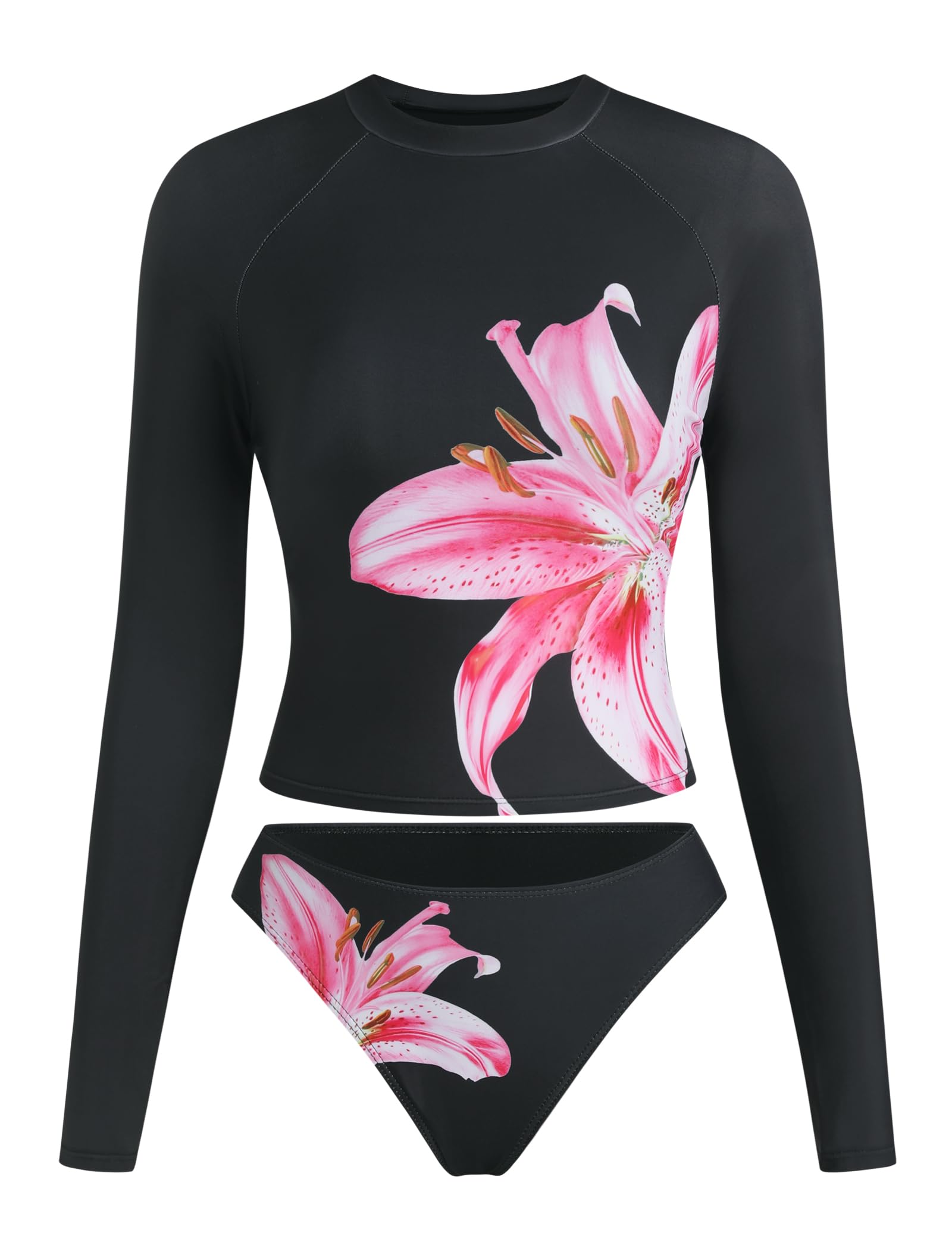 ZAFUL Women Long Sleeve Rash Guard Two Piece Bathing Suit with Briefs