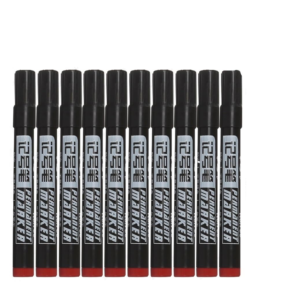 Lot de 10 marqueurs à base d'huile imperméables à séchage rapide encre noire bleue rouge permanente pour métal, verre, papeterie, dessin, fournitures scolaires (rouge)