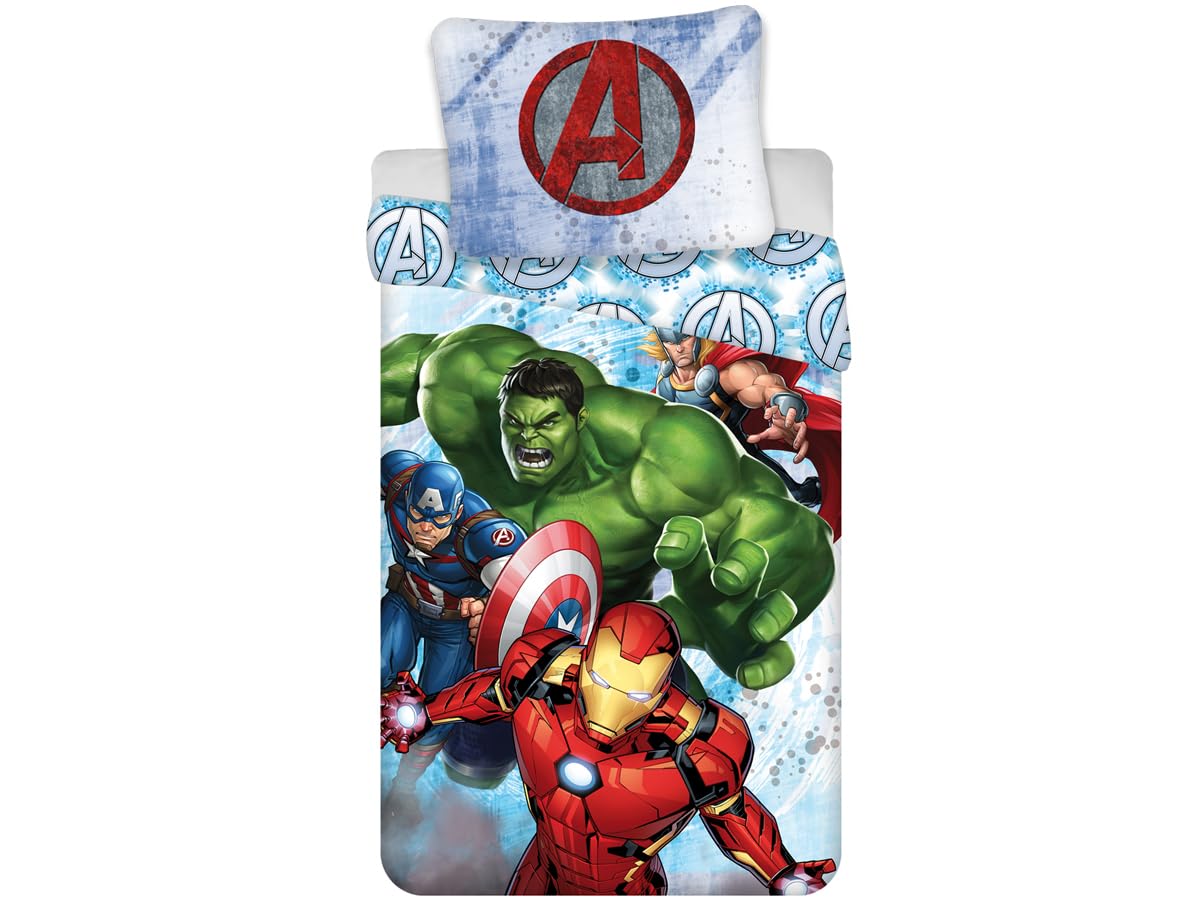 Jerry Fabrics Marvel Avengers Twin Comforter and Pillow Set | Girls Bedding Sets | Featuring Hulk and Iron Man Captain America Thor 100% Cotton