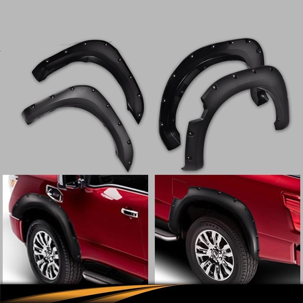 G-PLUS Fender Flares 4PCS, Compatible with 2004-2015 Nissan Titan Pocket Rivet Style Textured Black Wheel Cover Protector Mudguards 4Pcs Front+Rear Wheel
