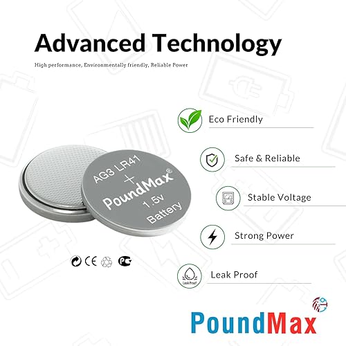Miniatura 5 de PoundMax AG3 LR41 Baterías 1.5v Batería alcalina de botón - 10 unidades