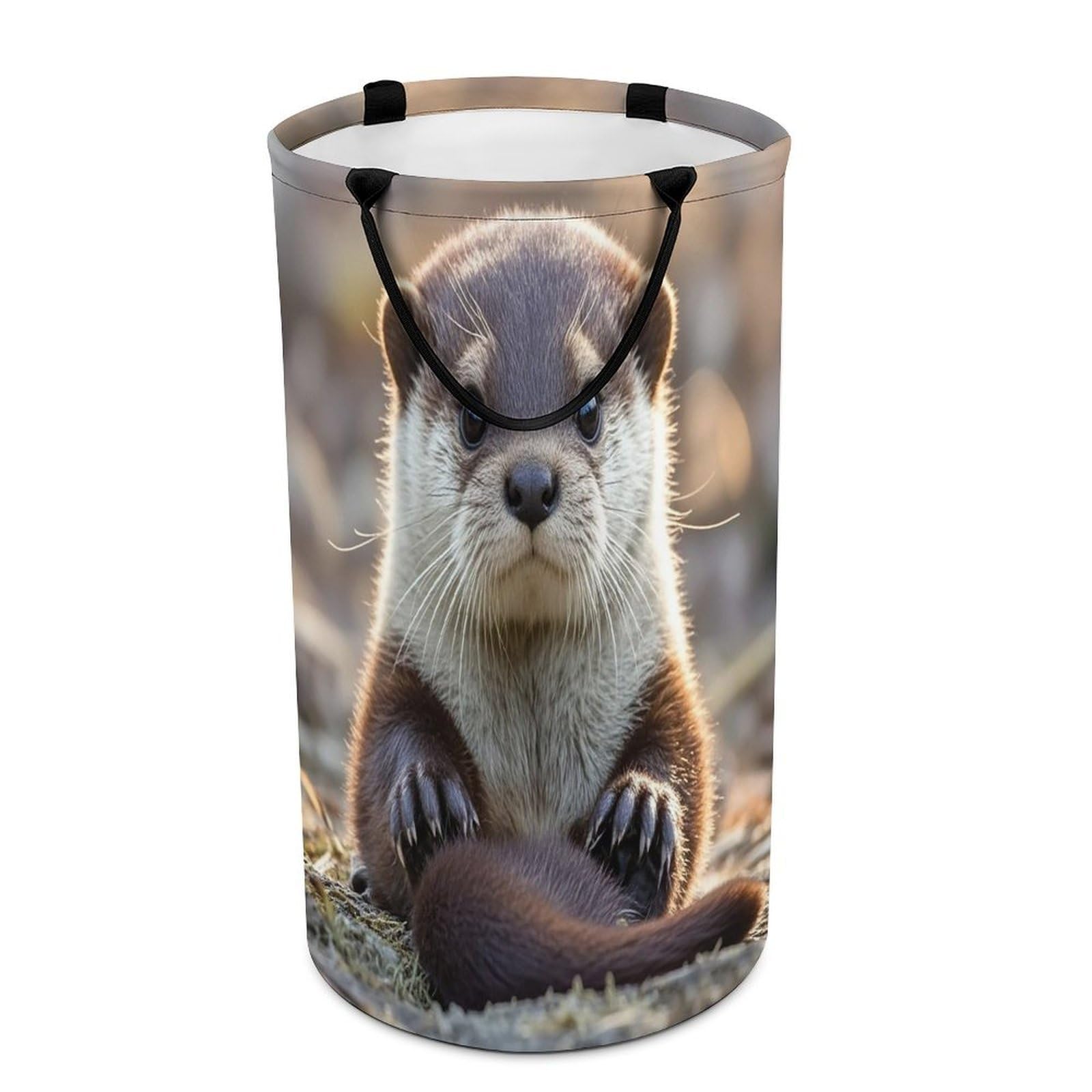 Cute Otter Laundry Hamper Waterproof Polyester Laundry Baskets Collapsible Dirty Clothes Storage Basket Clothes Hampers with Sturdy Handles for Travel Bedroom