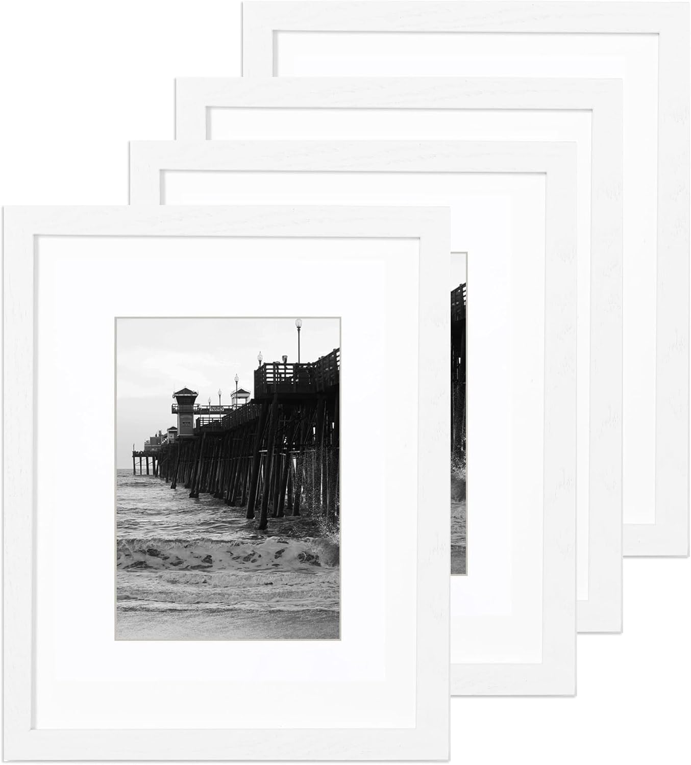 White Picture Frame 8x10in with mat 5x7in Photo Frames Pack of 4, Tempered Glass,Modern Style Wood Composite frames Table Top or Wall Perfect Home Décor and Birthday Gifts 4pcs-White Woodgrain 8x10