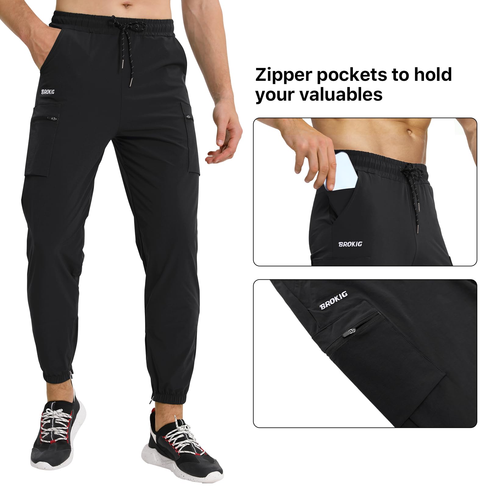 BROKIG Pantalones cargo ligeros para el gimnasio, pantalones deportivos informales, cargo chino, pantalones de chándal para hombre, pantalones de ocio, cintura elástica con cordón, pantalones largos