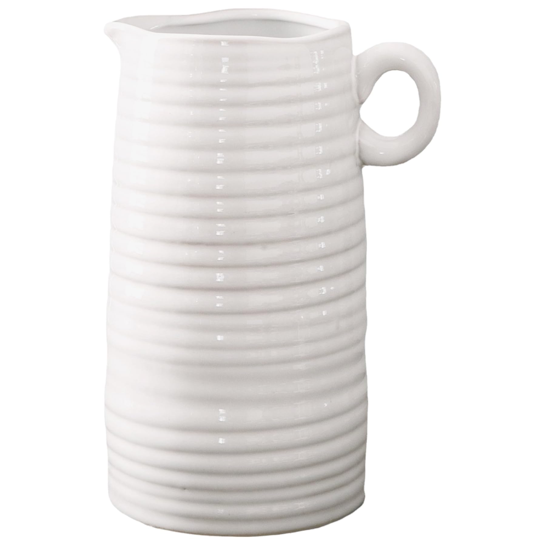 Vaso in ceramica bianca, vaso da 8 brocche alte con manico Brocca per il latte decorativa in ceramica strutturata moderna rustica stile rustico stile rustico per tavolo da pranzo Fiori.