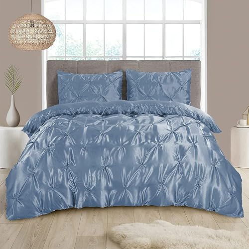 Miniatura 8 de Juego de funda de edredón de satén de 1 pieza, tamaño King de Alaska, juego de cama de lujo sedoso como rosa con cierre de cremallera, solo 1 funda