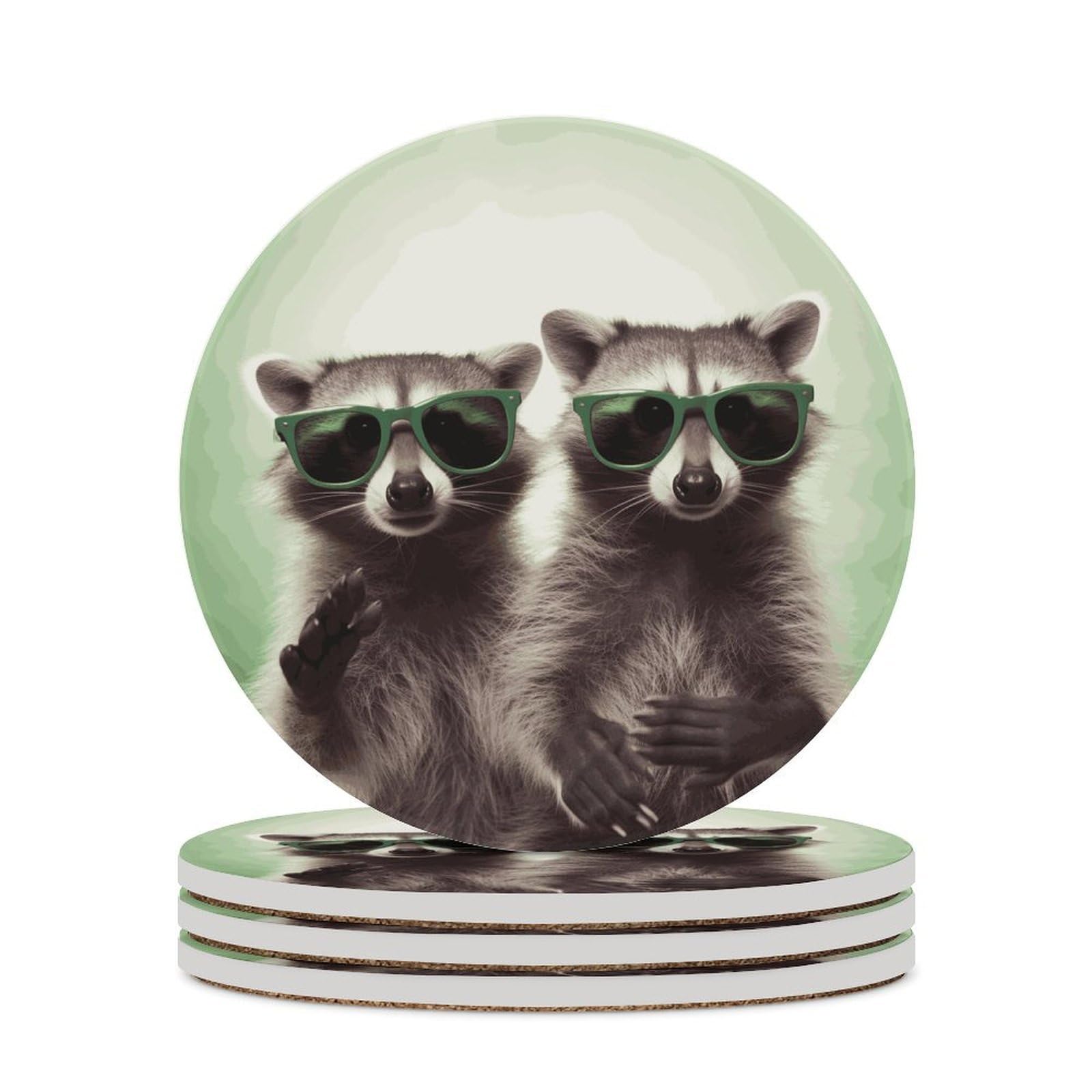 Dessous de verre absorbant en céramique raton laveur vert pour protection de table
