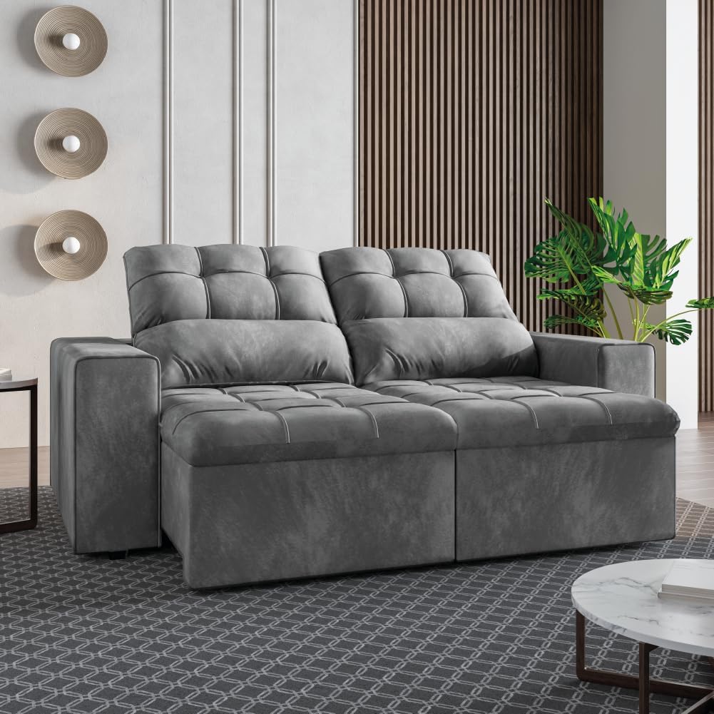 Sofá Retrátil e Reclinável 2 Lugares 1,80m Veludo Malibu Cinza