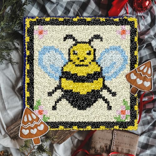 Image of Latch Hook Kits for Kids Adults 2025 New DIY Rug Tapestry Kits with Printed Canvas Embroidery Kits Festival Gifts Home Decoration (11.8inch X 11.8inch,Bee)