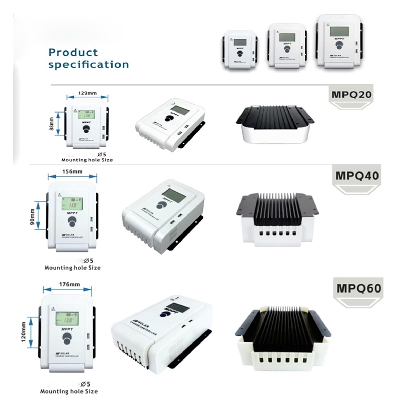 Controladores solares, MPPT 60A 40A 20A Controlador de Cargador Solar 12V 24V Panel Solar de batería automática(Size:40A)