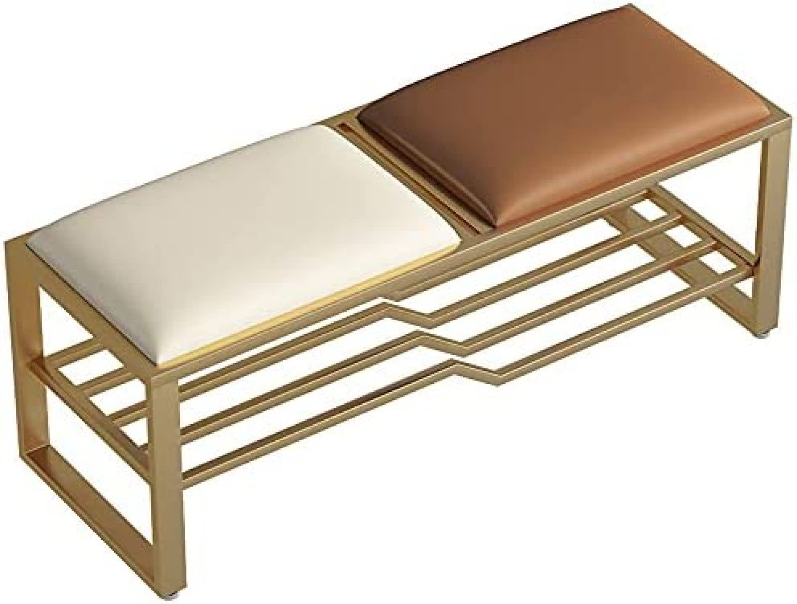 Banc de rangement pour couloir avec coussin et meuble chaussures marron à 2 niveaux