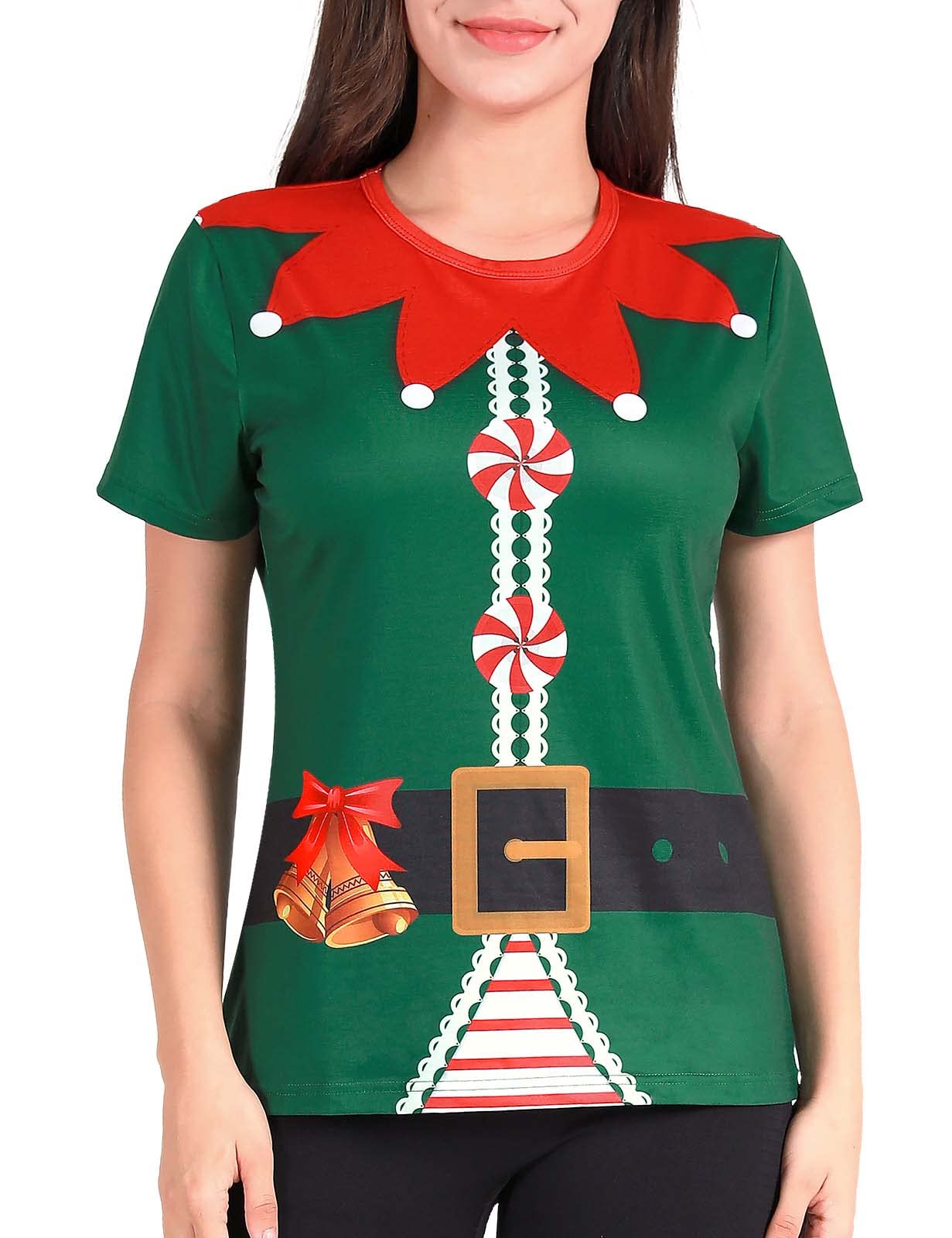 Cosavorock Women's Elf Costume Christmas T-Shirts Green Xl