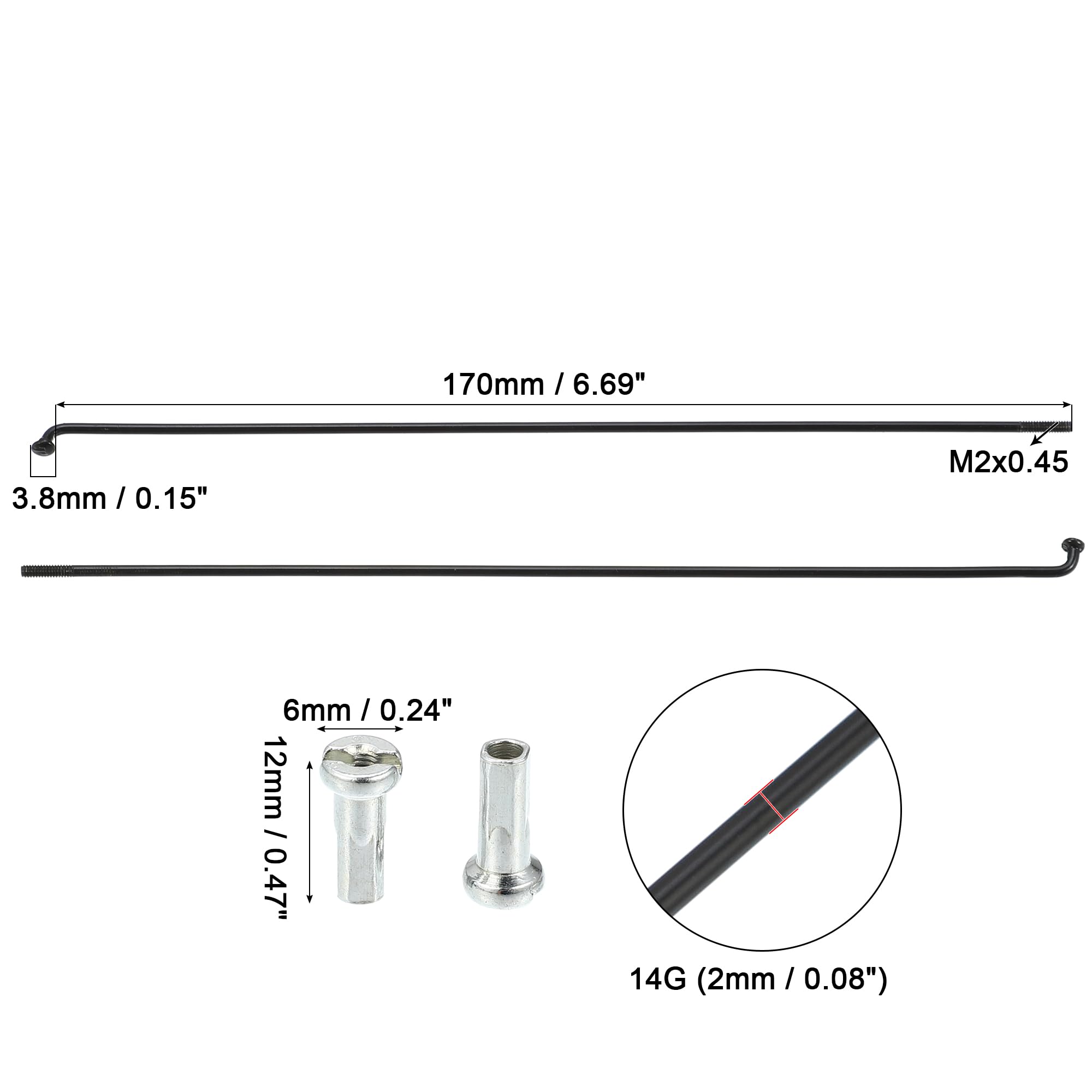 QUARKZMAN 40 sztuk 14G J krzywa 170 mm szprychy ze sutkami do roweru, czarne