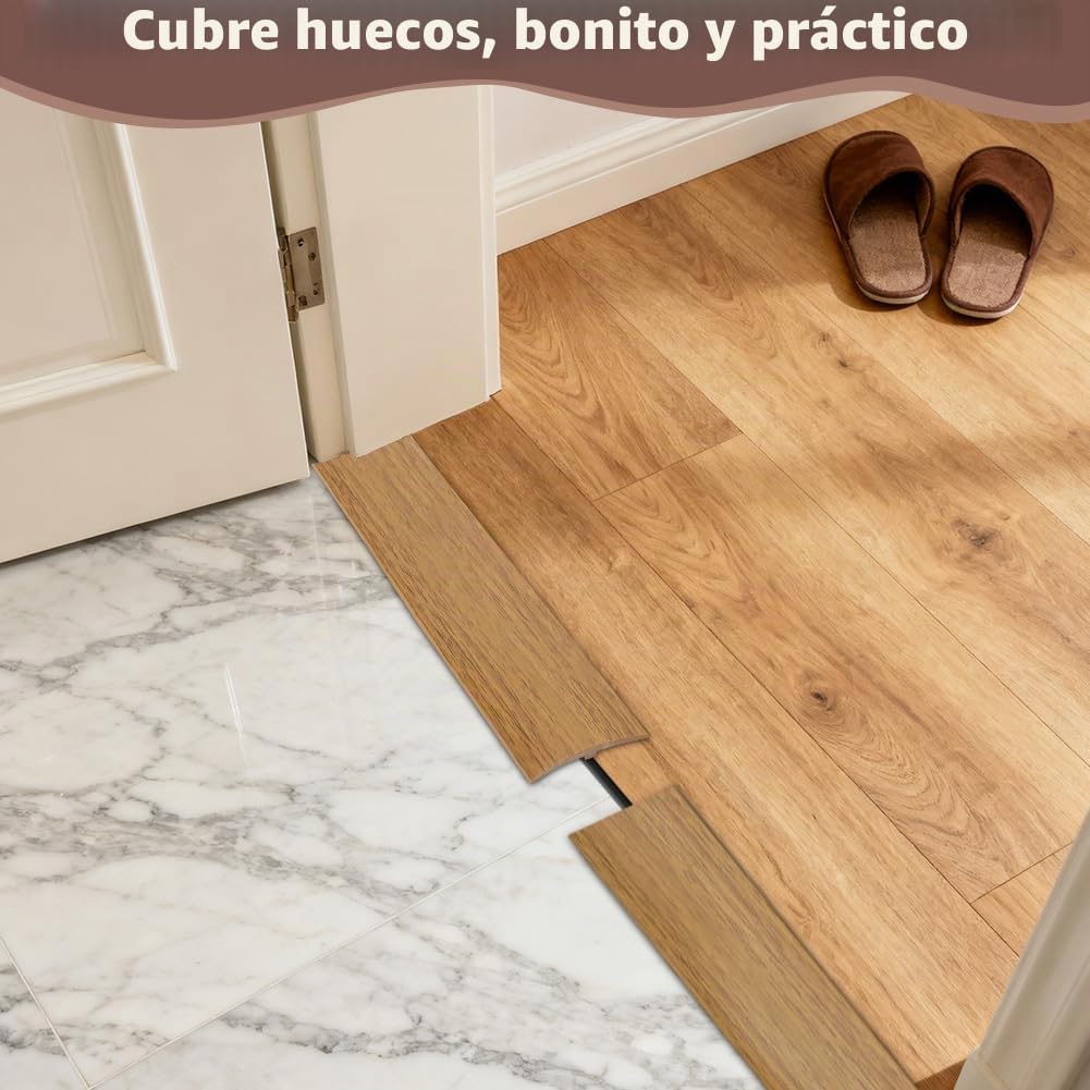 Perfil de transición en T, umbrales de puerta de PVC, molduras, perfil de transición de 3 m x 5 cm, autoadhesivo, tira de cobertura para nivelar suelos para suelos de parqué, umbrales de laminado