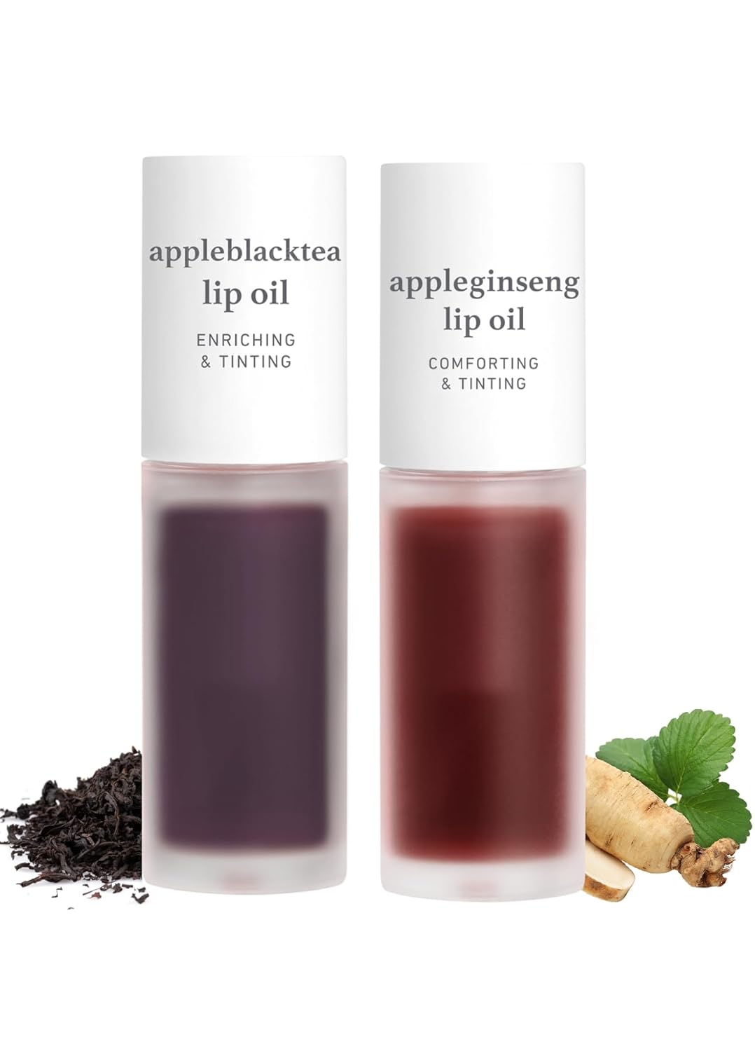 NOONI Korean Vegan Lip Oil - Appleblacktea, 0.12 Fl. Oz. + Korean Lip Oil - Appleginseng, 0.12 Fl. Oz. Bundle
